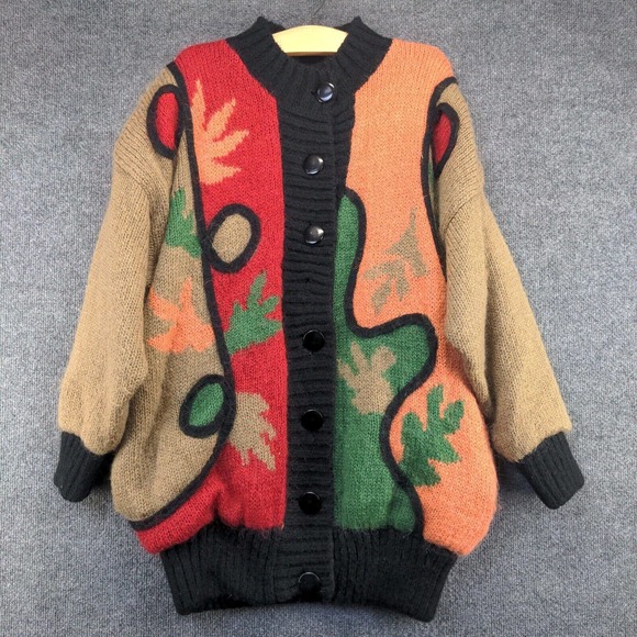 Cervelle Women's Acryclic Mohair Blend Cardigan Multi L Fall Leaf Pattern Knit - Picture 5 of 12